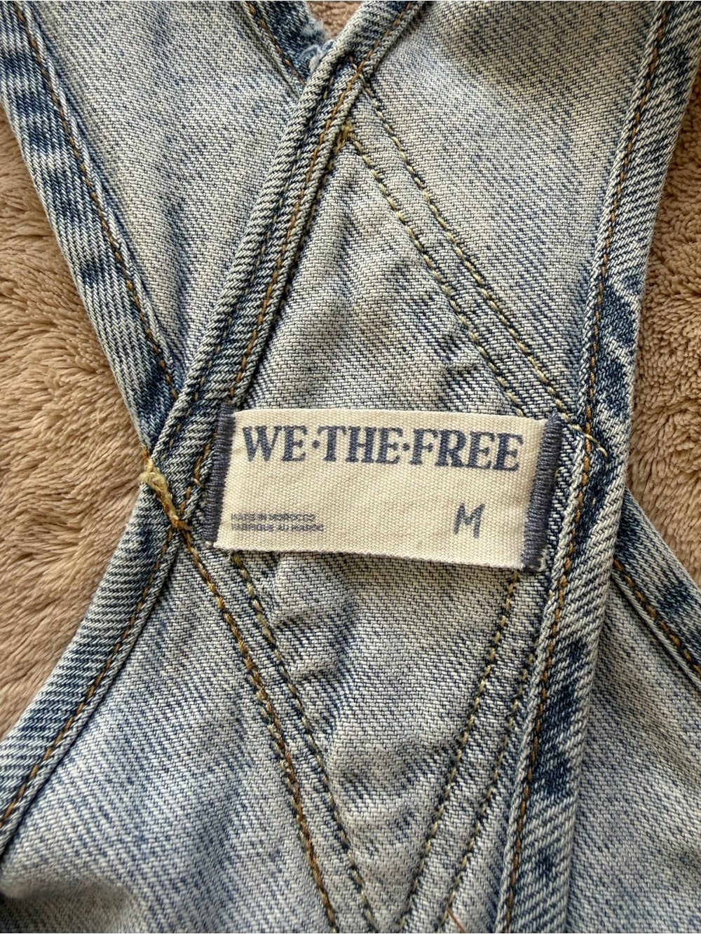 Free People We The Free denim shortalls in a light blue vintage wash. - Picture 3 of 4